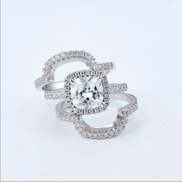 New Women’s 3 pc Set 925 Silver Diamond Engagement Bride Ring - Picture 6 of 6